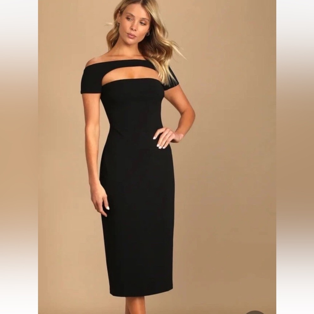 Lulu’s Make a Toast Black Off-the-Shoulder Cutout Midi Dress Womens Small NWOT